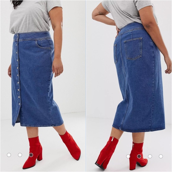 ASOS Curve Dresses & Skirts - ASOS Curve Denim Skirt Blue Jean Button Front Midi